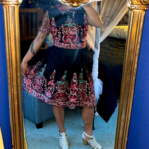 SHEIN - Sheer Black Embroidered Dress w/ Collar - Picture 3 of 3